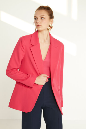 Önden Tek Düğme Kapamalı Blazer Ceket - 13