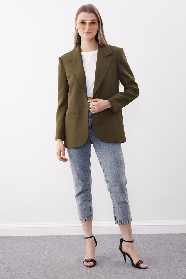 Önden Tek Düğme Kapamalı Blazer Ceket - 33