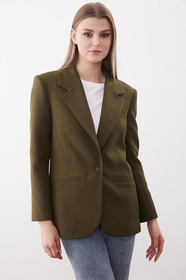 Önden Tek Düğme Kapamalı Blazer Ceket - 35