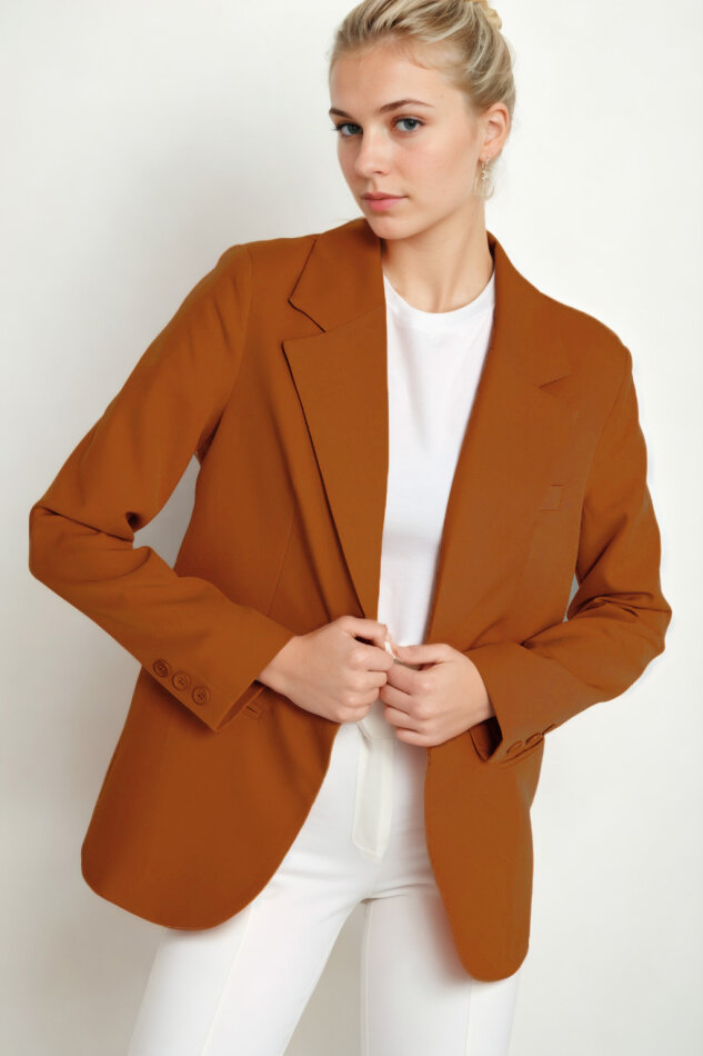 Önden Tek Düğme Kapamalı Blazer Ceket - 38