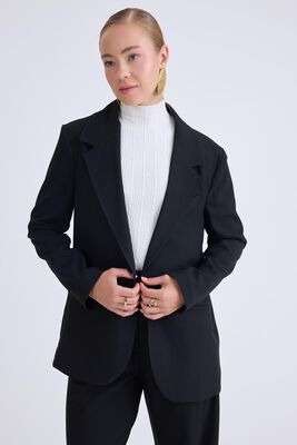 Önden Tek Düğme Kapamalı Blazer Ceket - Thumbnail (3)
