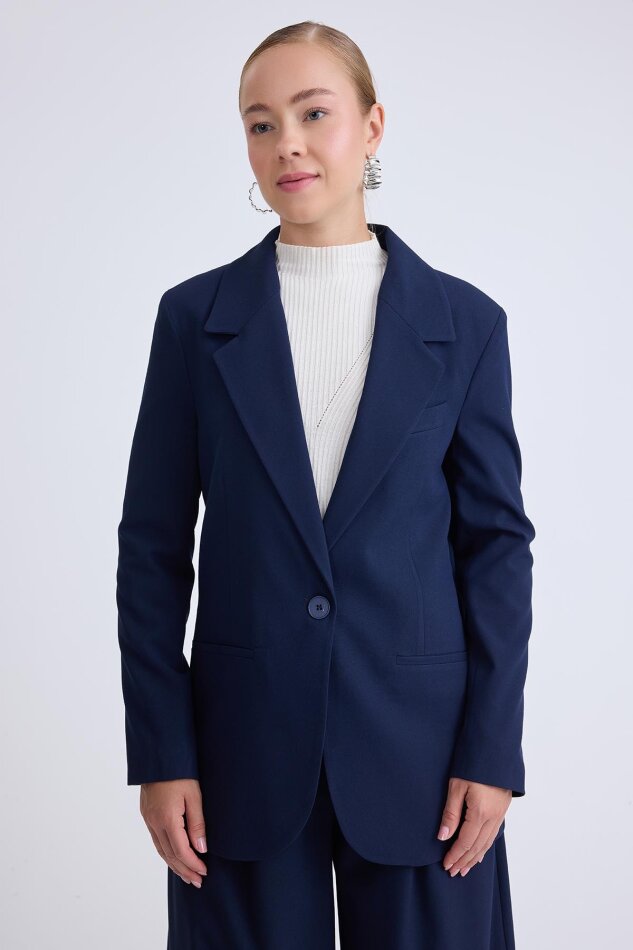 Önden Tek Düğme Kapamalı Blazer Ceket - 42