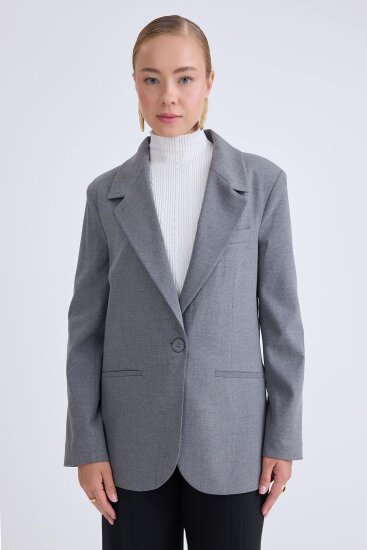 Önden Tek Düğme Kapamalı Blazer Ceket - 45