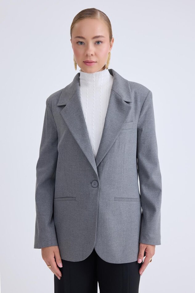 Önden Tek Düğme Kapamalı Blazer Ceket - 45