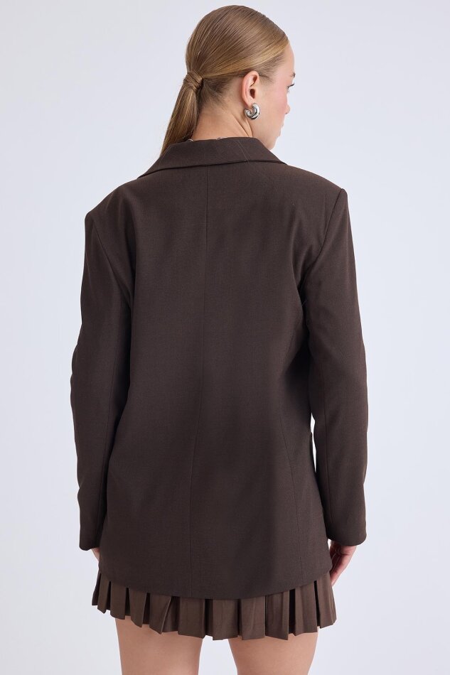 Önden Tek Düğme Kapamalı Blazer Ceket - 54
