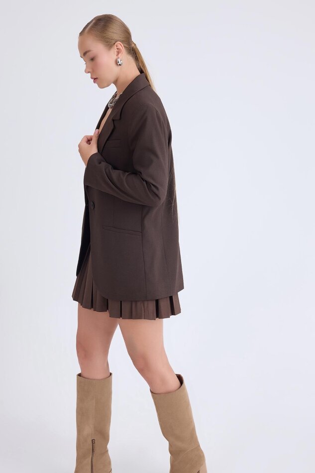 Önden Tek Düğme Kapamalı Blazer Ceket - 53