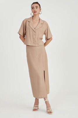 VİTRİN - Önden Yırtmaçlı Midi Boy Etek (1)