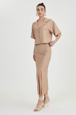 Önden Yırtmaçlı Midi Boy Etek - Thumbnail (3)