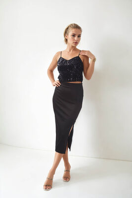 Önden Yırtmaçlı Midi Boy Etek - 1