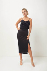 Önden Yırtmaçlı Midi Boy Etek - 2