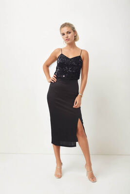 Önden Yırtmaçlı Midi Boy Etek - 2