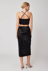 Önden Yırtmaçlı Pullu Etek - 5