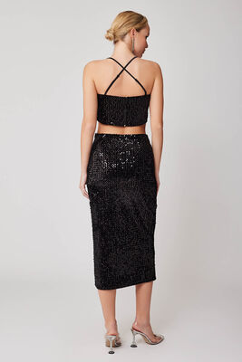 Önden Yırtmaçlı Pullu Etek - Thumbnail (4)