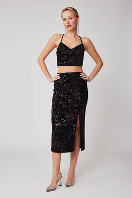 VİTRİN - Önden Yırtmaçlı Pullu Etek (1)