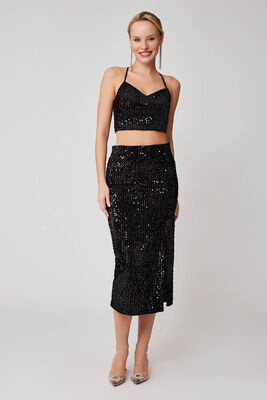 Önden Yırtmaçlı Pullu Etek - Thumbnail (2)