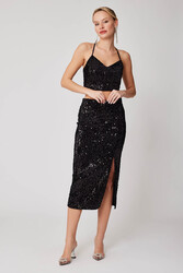 Önden Yırtmaçlı Pullu Etek - 4