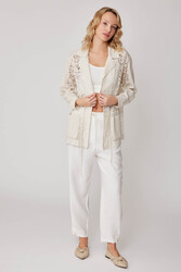 Önü Bağlamalı Çiçek Desenli Transparan Ceket - 2