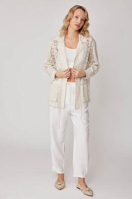 Önü Bağlamalı Çiçek Desenli Transparan Ceket - 2