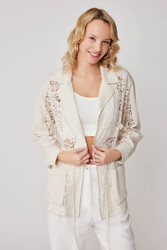 Önü Bağlamalı Çiçek Desenli Transparan Ceket - 3