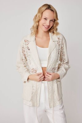 Önü Bağlamalı Çiçek Desenli Transparan Ceket - 3