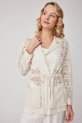 Önü Bağlamalı Çiçek Desenli Transparan Ceket - 4