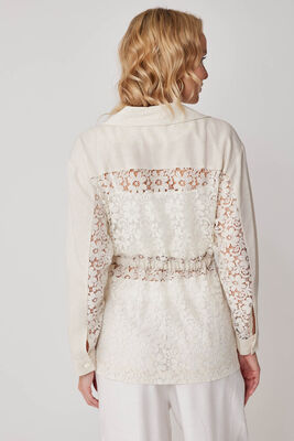 Önü Bağlamalı Çiçek Desenli Transparan Ceket - 5