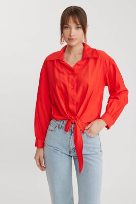 Önü Bağlamalı Düşük Omuz Uzun Kol Gömlek - 10