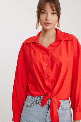 Önü Bağlamalı Düşük Omuz Uzun Kol Gömlek - 11