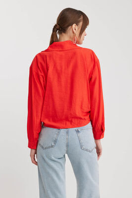 Önü Bağlamalı Düşük Omuz Uzun Kol Gömlek - 12