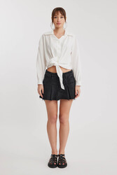 Önü Bağlamalı Düşük Omuz Uzun Kol Gömlek - 6