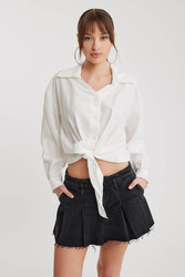 Önü Bağlamalı Düşük Omuz Uzun Kol Gömlek - 5