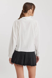 Önü Bağlamalı Düşük Omuz Uzun Kol Gömlek - 8