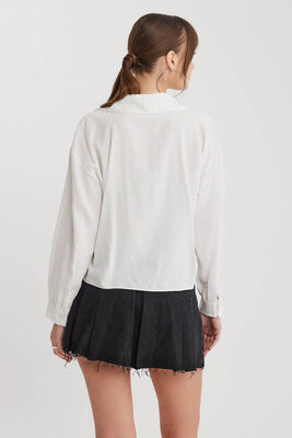 Önü Bağlamalı Düşük Omuz Uzun Kol Gömlek - 8