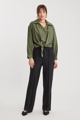 Önü Bağlamalı Düşük Omuz Uzun Kol Gömlek - 13