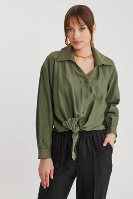 Önü Bağlamalı Düşük Omuz Uzun Kol Gömlek - 16