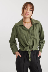 Önü Bağlamalı Düşük Omuz Uzun Kol Gömlek - 15