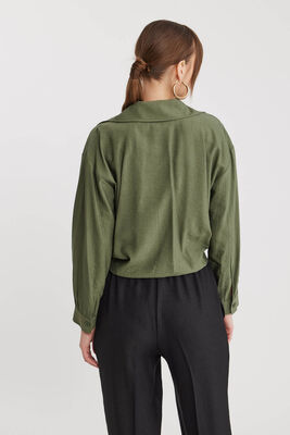 Önü Bağlamalı Düşük Omuz Uzun Kol Gömlek - 17