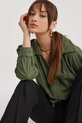 Önü Bağlamalı Düşük Omuz Uzun Kol Gömlek - 14