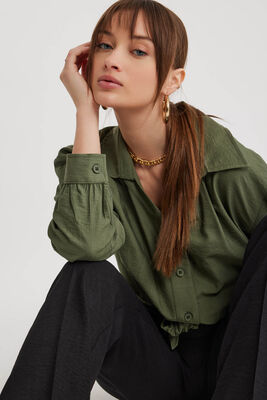 Önü Bağlamalı Düşük Omuz Uzun Kol Gömlek - 14