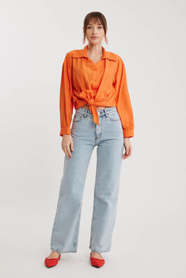 Önü Bağlamalı Düşük Omuz Uzun Kol Gömlek - 19