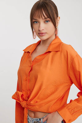 Önü Bağlamalı Düşük Omuz Uzun Kol Gömlek - 21