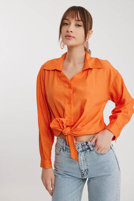 Önü Bağlamalı Düşük Omuz Uzun Kol Gömlek - 18