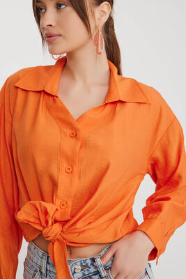 Önü Bağlamalı Düşük Omuz Uzun Kol Gömlek - 20