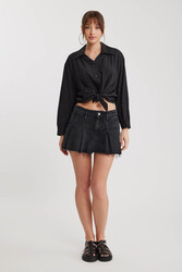 Önü Bağlamalı Düşük Omuz Uzun Kol Gömlek - 1