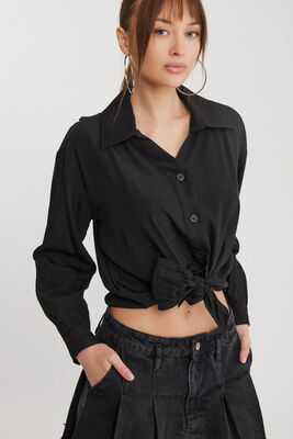 Önü Bağlamalı Düşük Omuz Uzun Kol Gömlek (1)