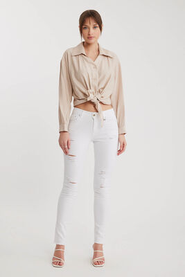 Önü Bağlamalı Düşük Omuz Uzun Kol Gömlek - 23