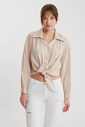 Önü Bağlamalı Düşük Omuz Uzun Kol Gömlek - 25