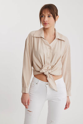 Önü Bağlamalı Düşük Omuz Uzun Kol Gömlek - 24