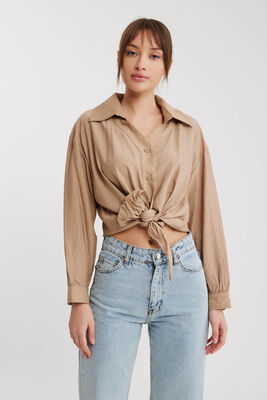 Önü Bağlamalı Düşük Omuz Uzun Kol Gömlek - 29