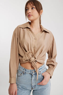 Önü Bağlamalı Düşük Omuz Uzun Kol Gömlek - 28